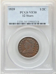 1828 *12 Stars* Classic Head HALF CENT *PCGS VF30* RARE *FAST FREE SHIPPING!!! - Picture 1 of 7