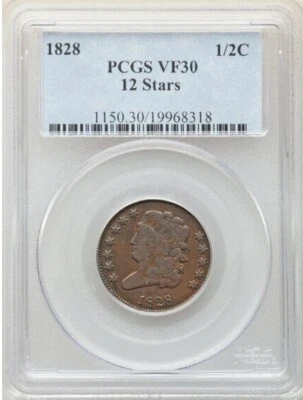 1828 *12 Stars* Classic Head HALF CENT *PCGS VF30* RARE *FAST FREE SHIPPING!!! - Image 1 of 4