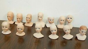 Lot of 13 Porcelain 1"-1.5" Painted Dollhouse Heads, 7 Men, 1 Woman, 6 Children