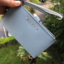 Michael Kors Women Leather Double Zipper Wallet Phone Case Holder Clutch Purse