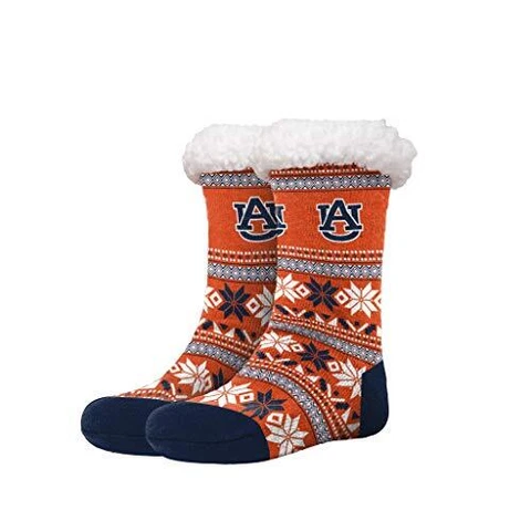 FOCO NCAA Licensed Auburn Tigers Fair Isle Footy Slippers Non-Skid Bottom Cover