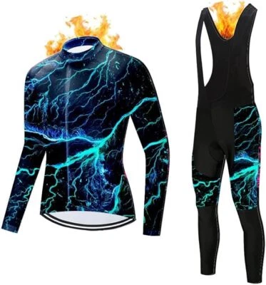 (Vendedor de EE. UU.) Conjunto de baberos de manga larga de ciclismo unisex de lana térmica de invierno Foto 1 de 4