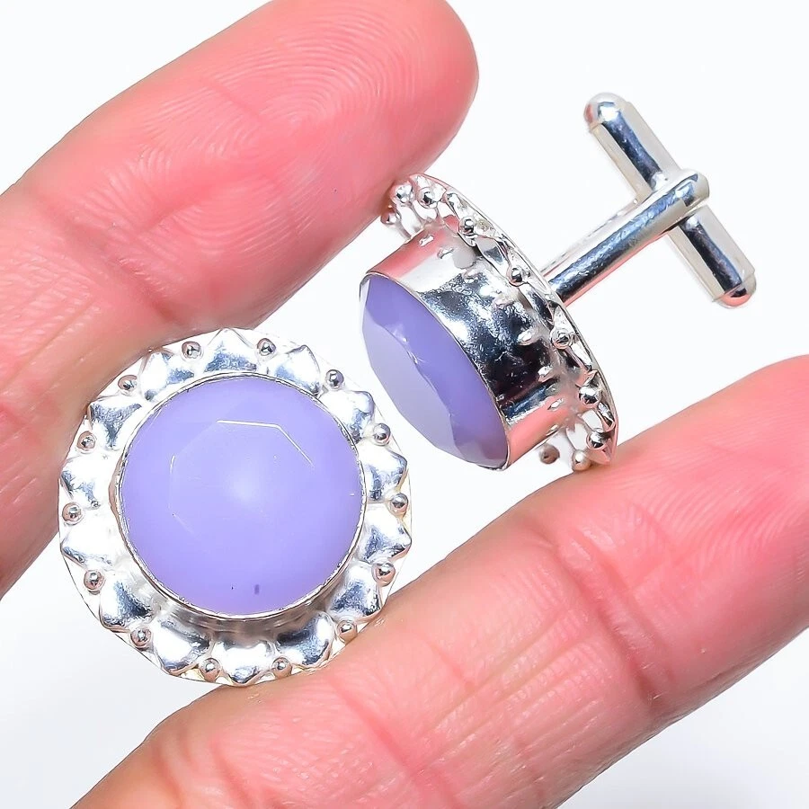 Milky 黄玉宝石手工 925 纯银珠宝袖扣 — 第 1/1 张图片