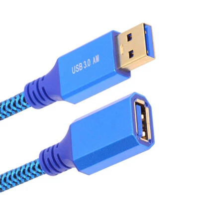 Cablecy USB 3.0 Cable Extension Blue Sleeve 5Gbps for Disk SSD Camera Data Micro - Image 1 of 4