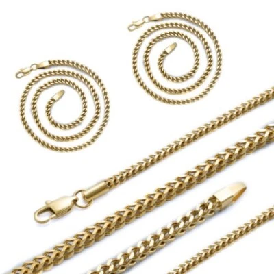 14K Gold Plated Franco Link Chain Solid Square Box Stainless Steel 2.5mm 4mm - Image 1 of 4