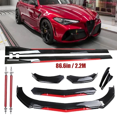 For Alfa Romeo Giulia GTA Front Bumper Lip Splitter Spoiler Glossy Black Red Foto 1 de 4