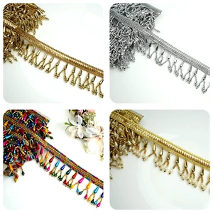1 meter Beaded Fringe Drop Shape Pearl Vintage Style Trim Ribbon Sewing on Edge - Picture 1 of 18