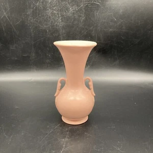 VTG Abingdon USA Pottery #515 pink matte glaze leaf handled vase - Picture 1 of 3