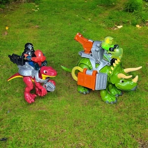 Fisher Price Imaginext Triceratops & Raptor Dinosaurs With Rider Action Figures - Picture 1 of 14