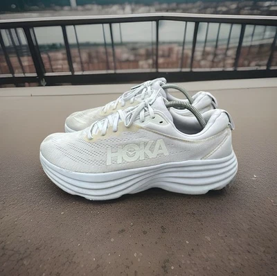 Hoka One One Bondi 8 Women's 12B Triple White Running 1127952-WWH Shoes Sneakers - Image 1 of 4