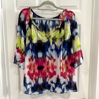 Milly чистый цветной галстук краситель акварель блузка размер XL крестьянский богемное волан галстуки - Изображение 1 из 4