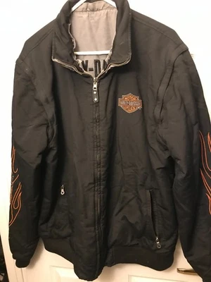 Chaqueta Harley Davidson Para Hombre XL Reversible Negro Plata Mangas Extraíbles Chaleco Foto 1 de 4