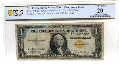 FR-2306 1935 A $1 NORTH AFRICA  WWII  SILVER CERTIFICATE PCGS 20 VERY FINE - Image 1 of 4