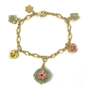 Joan Rivers Victorian Floral Charm Bracelet, Gold Tone Rhinestone Enamel - Picture 1 of 3