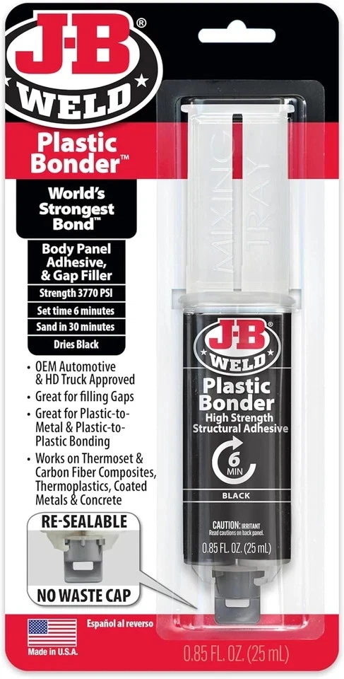 JB Weld Plastic Weld Quick Setting Epoxy Syringe Bonder Repair Glue Black - Image 1 of 1