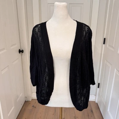 Peter Nygard Plus 3x Cárdigan Negro Encogido de hombros Suéter Frente Abierto Tejido Manga Corta Foto 1 de 4