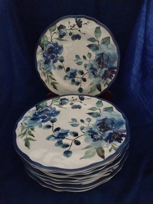 Set 12 Similar to Caroline Luxury Melamine Floral Blue Luncheon 9" Plates NWOT - Image 1 of 4