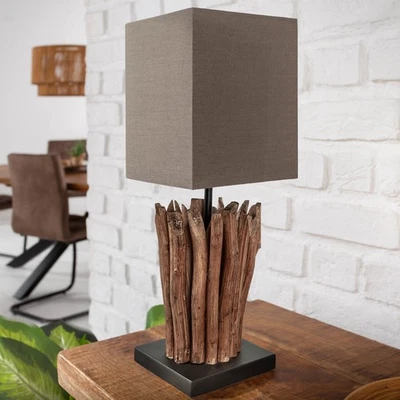 Design Treibholz Tischleuchte EUPHORIA grau braun Handarbeit Leinenschirm Lampe - Bild 1 von 4