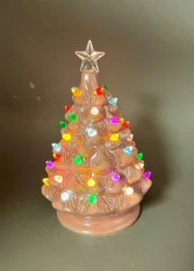 Pink Ceramic Retro Lighted Christmas Tree With Multicolor Lights & Clear Star To - Picture 1 of 5