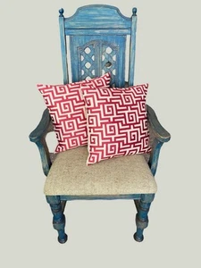 Pair of Matching Greek Key Red Pattern Down filled Pillows Safavieh 16" x 16" - Picture 1 of 7