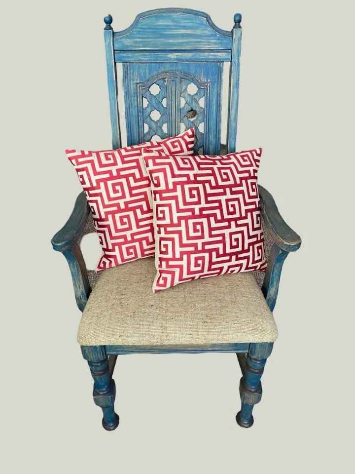 Pair of Matching Greek Key Red Pattern Down filled Pillows Safavieh 16" x 16" - Image 1 of 4
