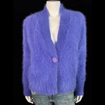 80% Angora Fuzzy Vintage VENESHA Violet Lined Sweater Jacket 40 in bust - Image 1 of 4