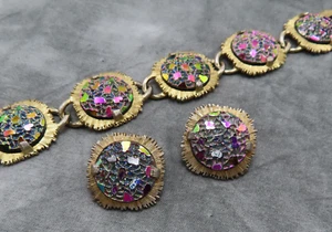 Juego de Pendientes Pulsera Judy Lee Vintage Vidrio Vertido Cristal Iridiscente 140f - Imagen 1 de 11