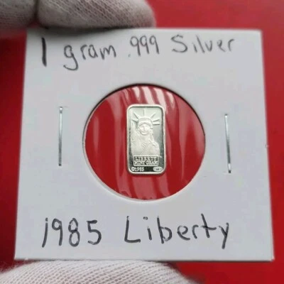 1985 Liberty Mint - 1 Gram .999 Fine Pure Silver Bullion Mini Art Bar Ingot - Image 1 of 3