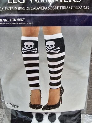 Adulto Calavera y Huesos Cruzados CALENTADORES DE PIERNAS OS Disfraz Pirata Gótico RAYAS NUEVO OSFM Foto 1 de 3