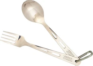 Vargo Titanium Spoon Fork Set Lightweight Outdoor Cutlery With Carabiner - Picture 1 of 1