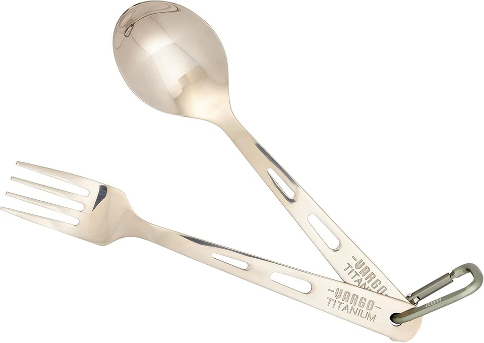 Vargo Titanium Spoon Fork Set Lightweight Outdoor Cutlery With Carabiner - Image 1 of 1
