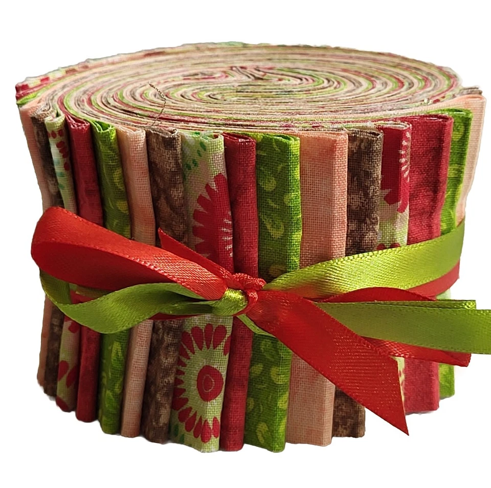 Tiras de rollo de gelatina tela de acolchado 20 ~ 2,5" melocotón verde lima rojo marrón algodón coser Foto 1 de 4