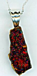 LARGE BLACK BOULDER OPAL Necklace, flashing color play mosaic pendant