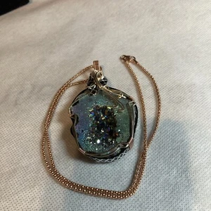 925 silver gold plated rainbow quartz crystal pendant necklace 18” b89 - Picture 1 of 12