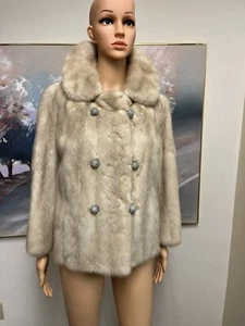 Vintage Mink Champagne Fur Cropped Coat 3/4 Sleeves Double-Breasted Rhinestone - Picture 1 of 16