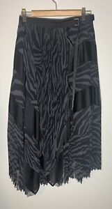 Sacai Asymmetrical Belted Wrap Skirt Pleated Animal Print Black Gray Sheer Sz 3