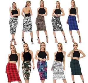 Womens Pencil Skirt Ladies Dogtooth Tartan Skirt Midi Print Bodycon Midi Skirt - Picture 1 of 15