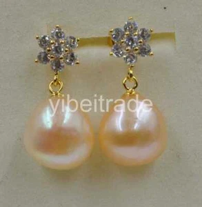 Natural Rare pink 12-14mm Baroque freshwater pearl earring - Picture 1 of 2