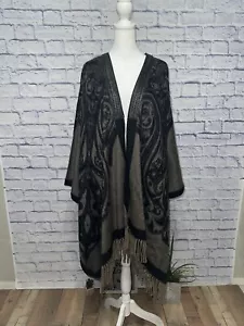 ETRO One Size Brown Tan Wool Leather Trim Poncho Cape - Picture 1 of 12