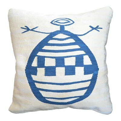 16x16" Silk Pillow Cover African illustration Style Cushion Kilim Rug Sham Throw - Image 1 of 4