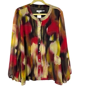 NWT’s Calvin Klein 2X Blouse Shirt Chiffon Layered Top Pleated Button Front  - Picture 1 of 11