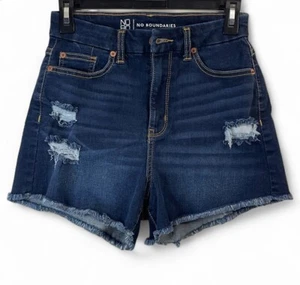 No Boundaries Distressed High-Waisted Denim Shorts With Frayed Hem Size 5 - Picture 1 of 10