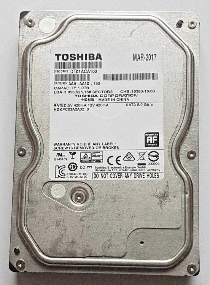 1 TB SATA Toshiba DT01ACA100 HDKPC03A0A02 7.2K 32MB HDD 3.5" Internal Hard Drive - Image 1 of 1