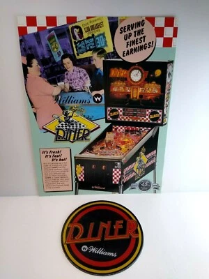 Diner Pinball Machine Flyer + Plastic Promo Coaster Vintage Original NOS 1990 - Image 1 of 3