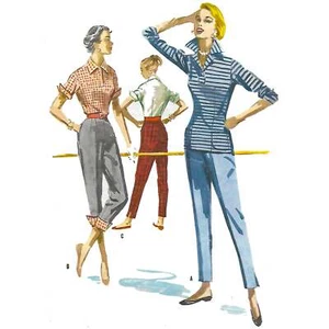 Vintage 50er Jahre Muster - Bündchen Bluse & Hose Outfit - Brustumfang = 34" (86,4 cm) - Bild 1 von 5