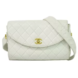 CHANEL CC Matelasse Leder Schultertasche Umhängetasche Weiß Gold - Bild 1 von 10