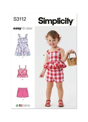 SIMPLICITY 3112 TODDLERS DRESS TOP & SHORTS Sewing Pattern AGES 6m-4 Yrs EASY - Image 1 of 4
