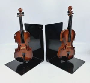 Violin Bookends Metal Bases With Model Instruments Viola Musical Gift Home Decor - Picture 1 of 20