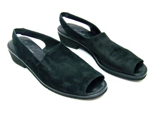 Walking Cradles Womens Black Slingback Suede Sandals 8 S Low Heel Open Toe - Picture 1 of 8