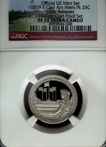 2019 S NGC Proof 70 UCAM Clad American Memorial Park ATB Quarter ☆☆  - Picture 1 of 2